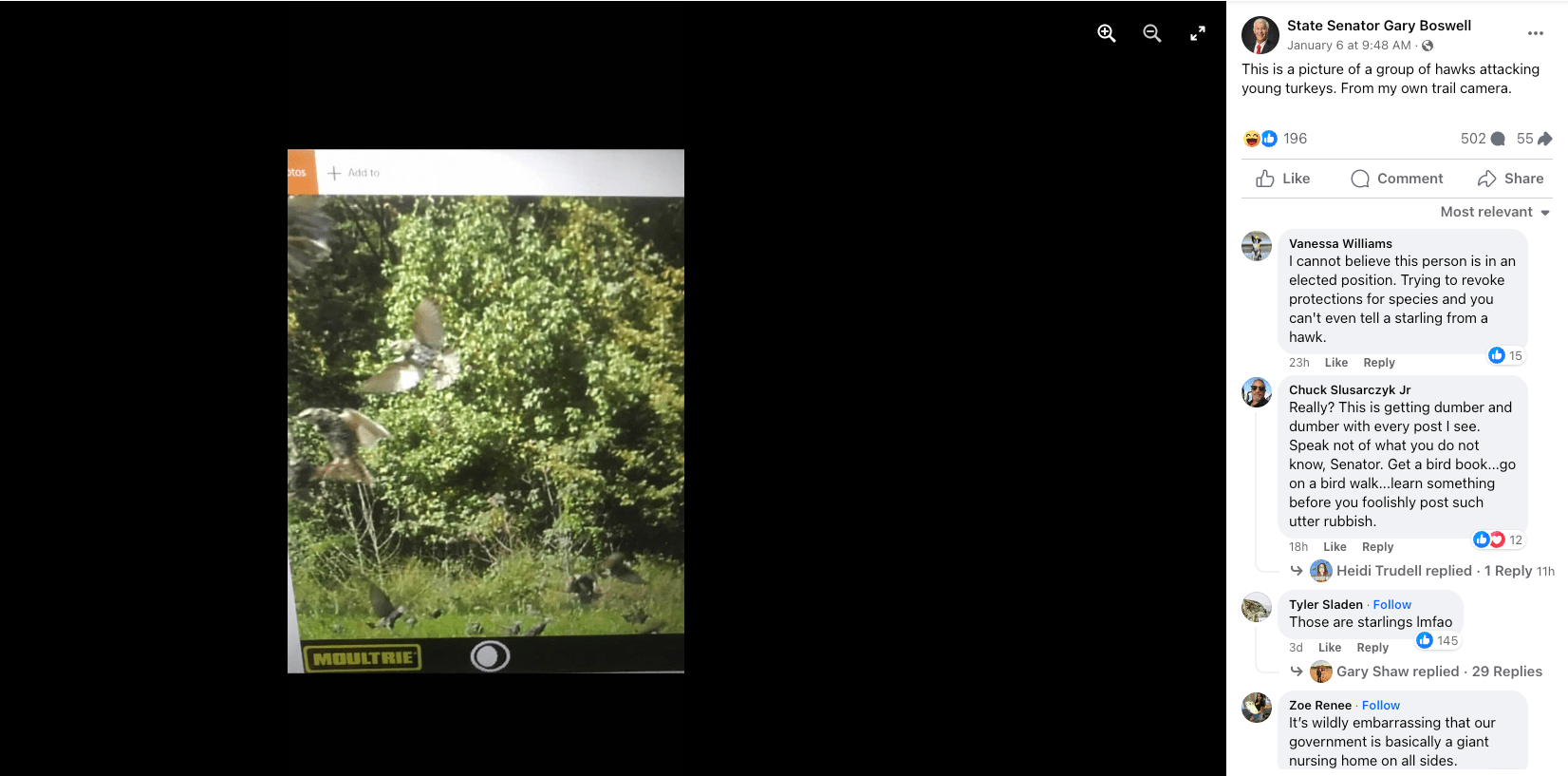 screenshot of gary boswell facebook post